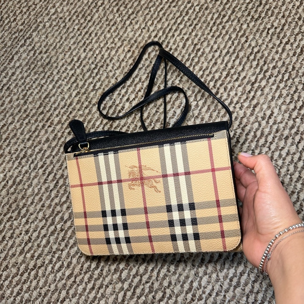 Burberry Black and Tan Check Crossbody Bag - Picture 3 of 5